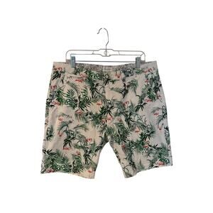 Denim & Flower Mens Tropical Print Shorts Size 38 Flat Front Cruise Beach Summer